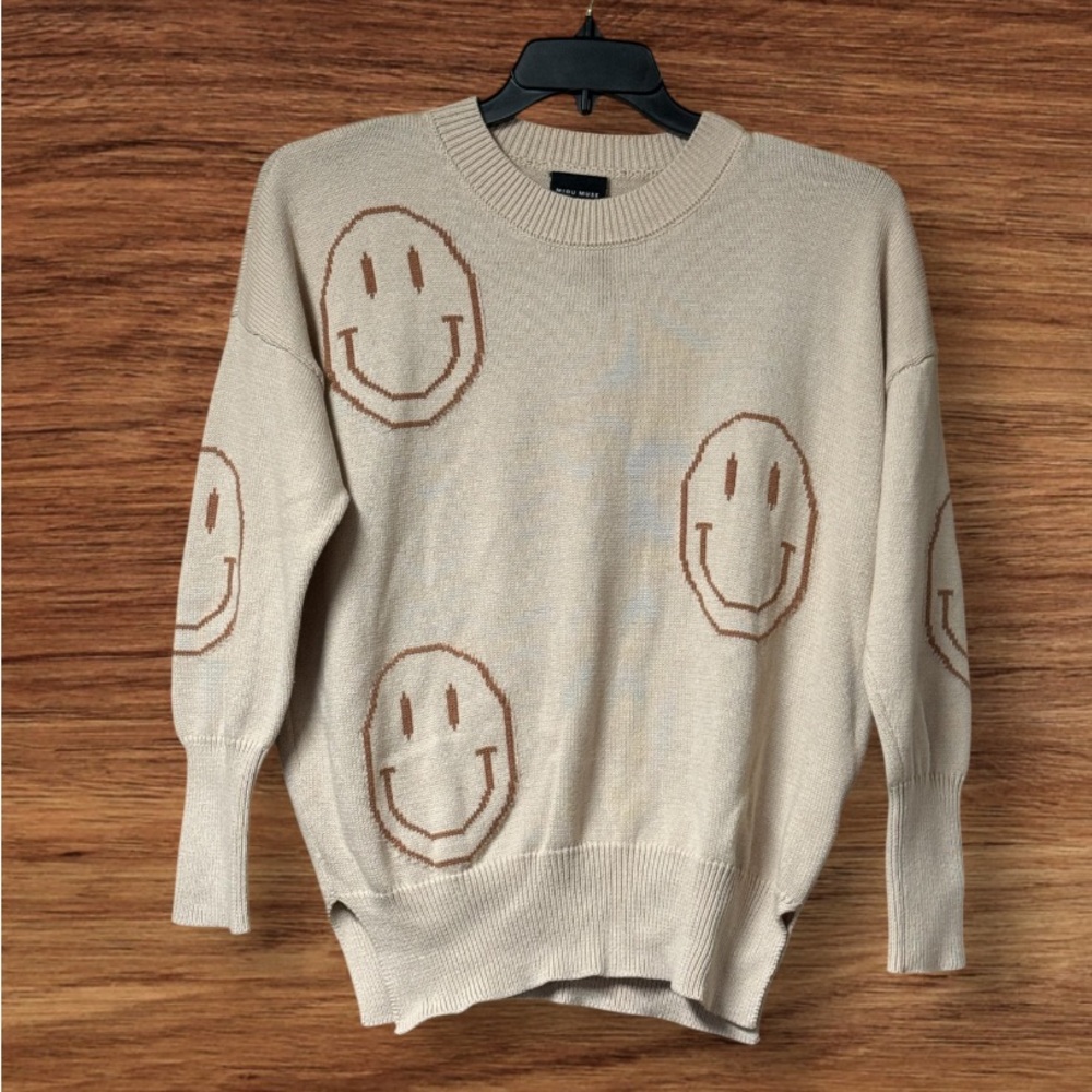 EUC Miou Muse Patterned Smiley Sweater SZ S